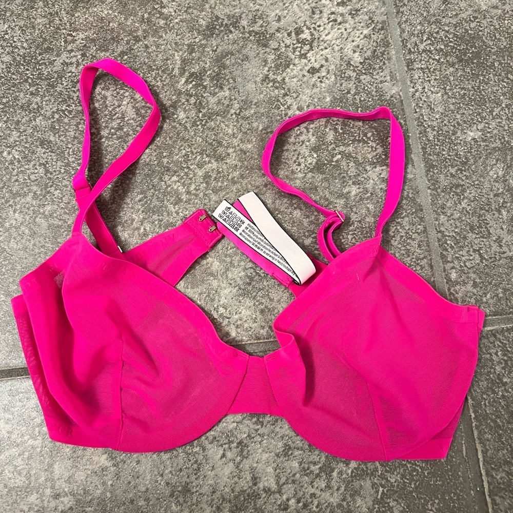 Unlined Hot Pink Mesh Bralette